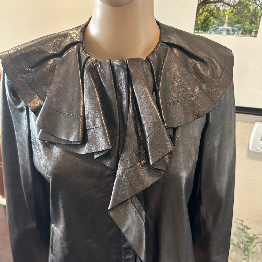 DVF Black Ruffle Leather Jacket - Picture 3 of 9